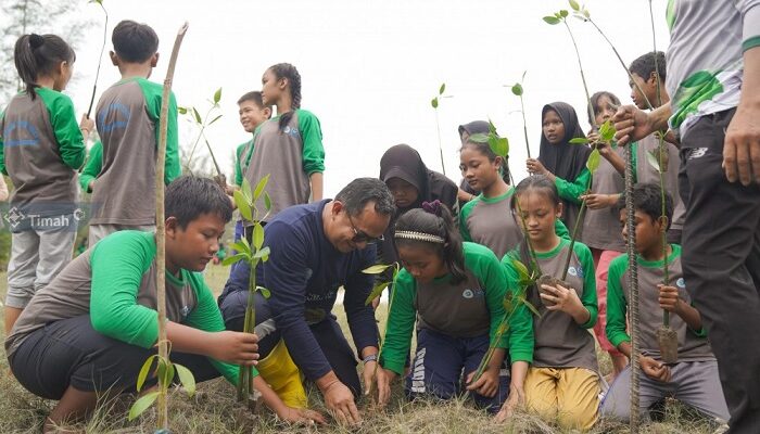 Dukung Program Sekolah Adiwiyata, PT Timah Tbk Bersama Pelajar di Kabupaten Bangka Tanam 3000 Bibit Mangrove di Pantai Takari