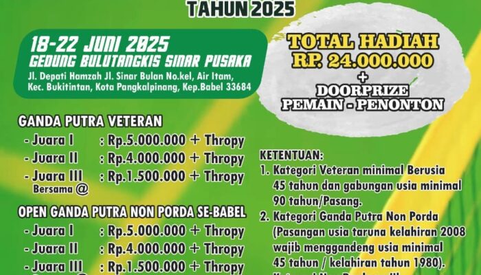 Polda Babel Gelar Turnamen Badminton Bhayangkara Cup 2025, Hadiah Puluhan Juta Siap Diperebutkan